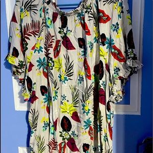 Terra & Sky Floral top with ruffle sleeves